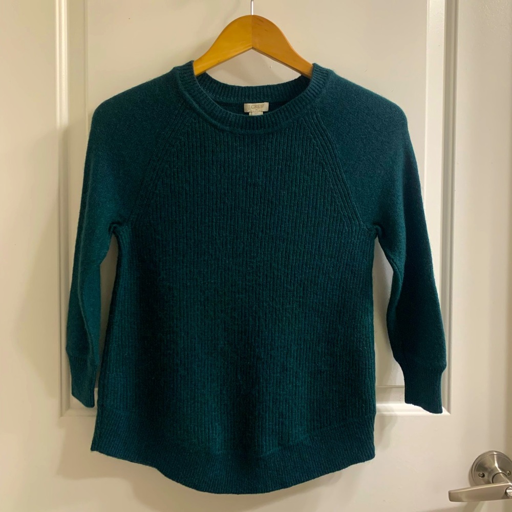 J. Crew Teal Merino Wool Blend Ribbed Crew Neck Sweater | Size XXS